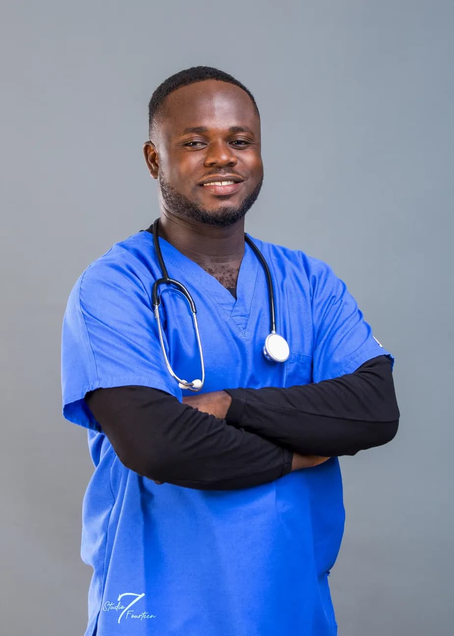 Liahona care team member in blue scrubs